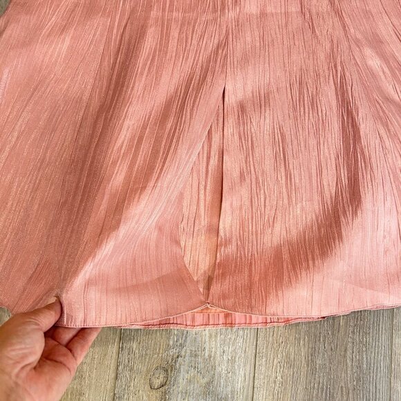 Jacques Vert Petal Pink Shiny Crinkle A-Line Midi Skirt Sz 18 Lined Full New - Picture 5 of 8